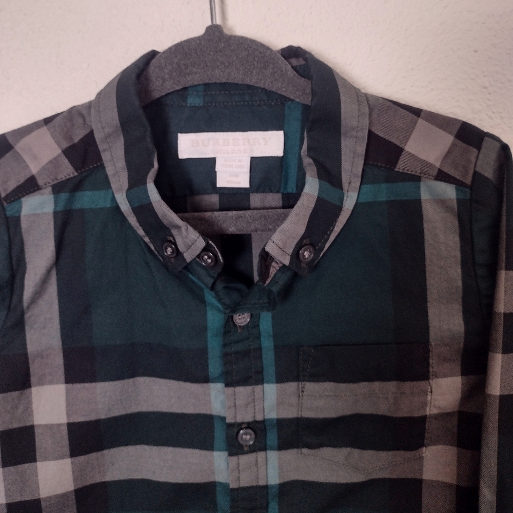 Burberry Children Green Checked Plaid Long Sleeve Button Down Dress Shirt 18M - Picture 3 of 14